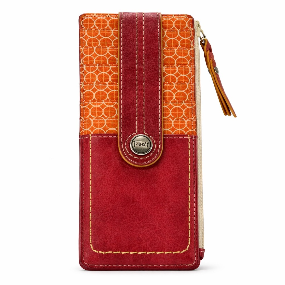 Fossil Burgundy Red Leather Card Wallet ID Holder Zip Pouch Vintage 7” X 3” - Picture 2 of 6